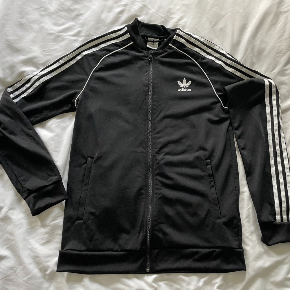 Adidas Track Jacket Zip Up Long Sleeves Athletic Running Black Youth Size XL